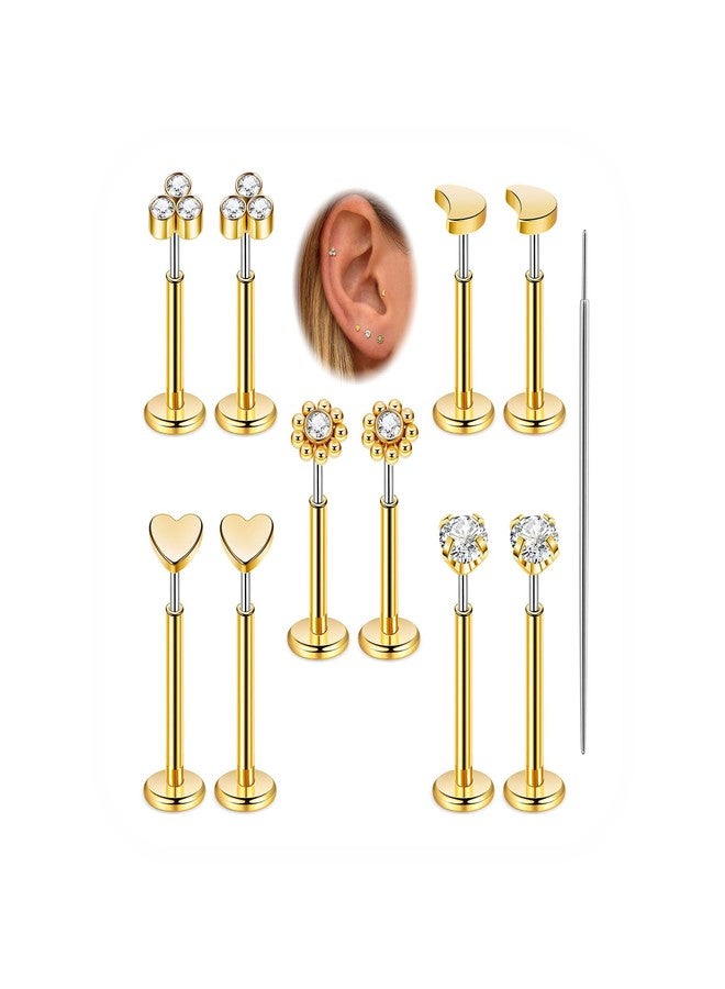 LOREMOW 20G 5Pairs 316L Stainless Steel Threadless Stud Earring for Women Hypoallergenic Star Moon Push in Nose Studs Threadless Flat Back Earring Cartilage Helix Tragus Conch Labret Stud Piercing G - Image 1